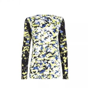 Peter Pilotto for Target blue, yellow, black, and white long Sleeve Floral Tee